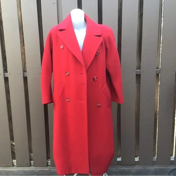Vintage J.G. Hook Red Double-Breasted 100% Wool Long Coat - Picture 16 of 16